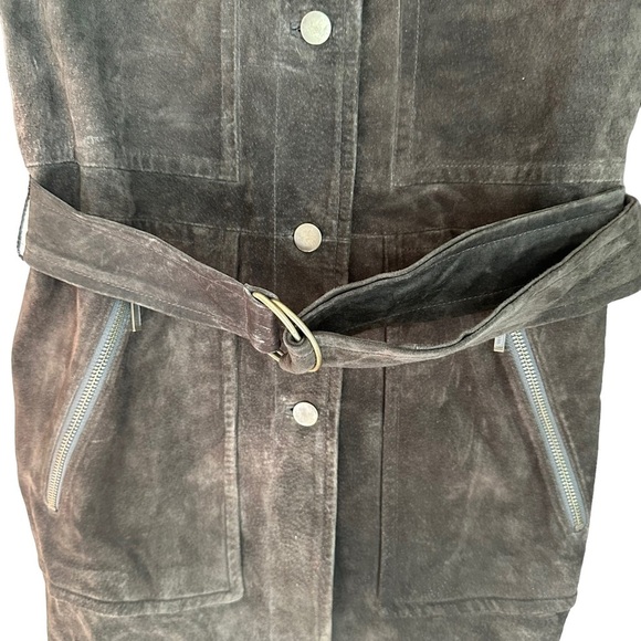 Caslon Womens Mid Length Dark Brown Suede Lather Jacket with Belt Size S - Picture 6 of 16